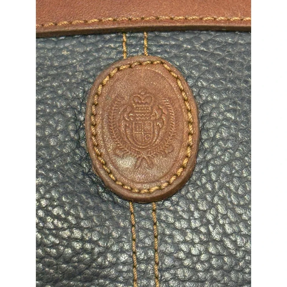 Vintage Liz Claiborne Bag Navy Pebbled Leather Handbag Brown Trim 80's 90's